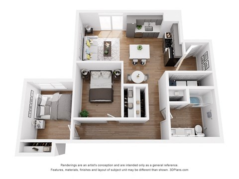 Floor plan for 2 beds, 1 bath, 895 sqft